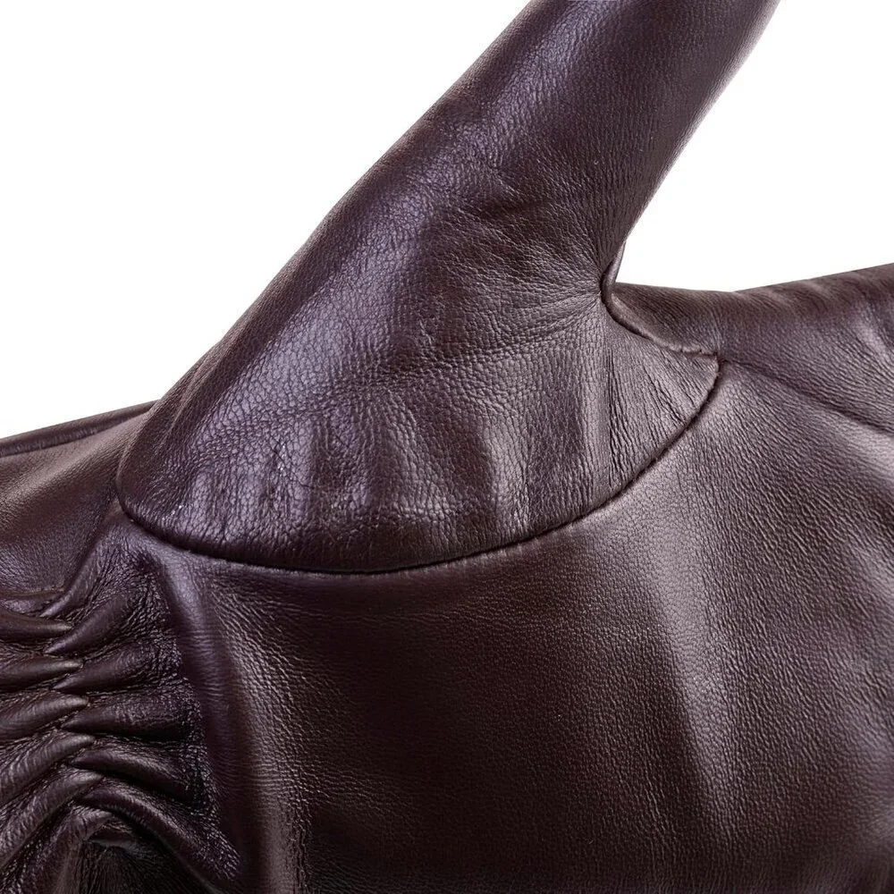 Women's Genuine Sheepskin Leather Gloves Winter Warm  Driving Dress Gloves Brown